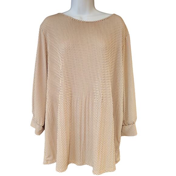 Adrianna Papel 1XL Polka Dot Pleated Blush And Black Blouse - Picture 1 of 5